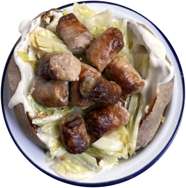 Fondue of Toma cheese, savoy cabbage, and sausage